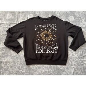 Cold Crush Black Zodiac Sun Moon Graphic Sweatshirt Long Sleeve Crewneck L